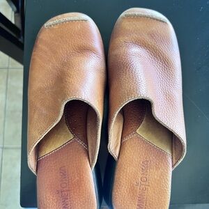 Minnetonka Brown Leather Mules